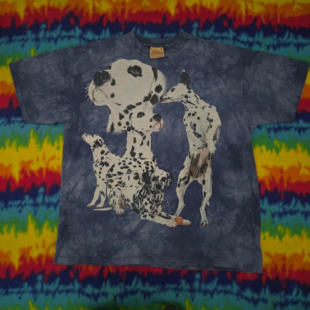 The Mountain Dalmatian Dog Tie Dye Graphic T-Shirt Blue Mens XL